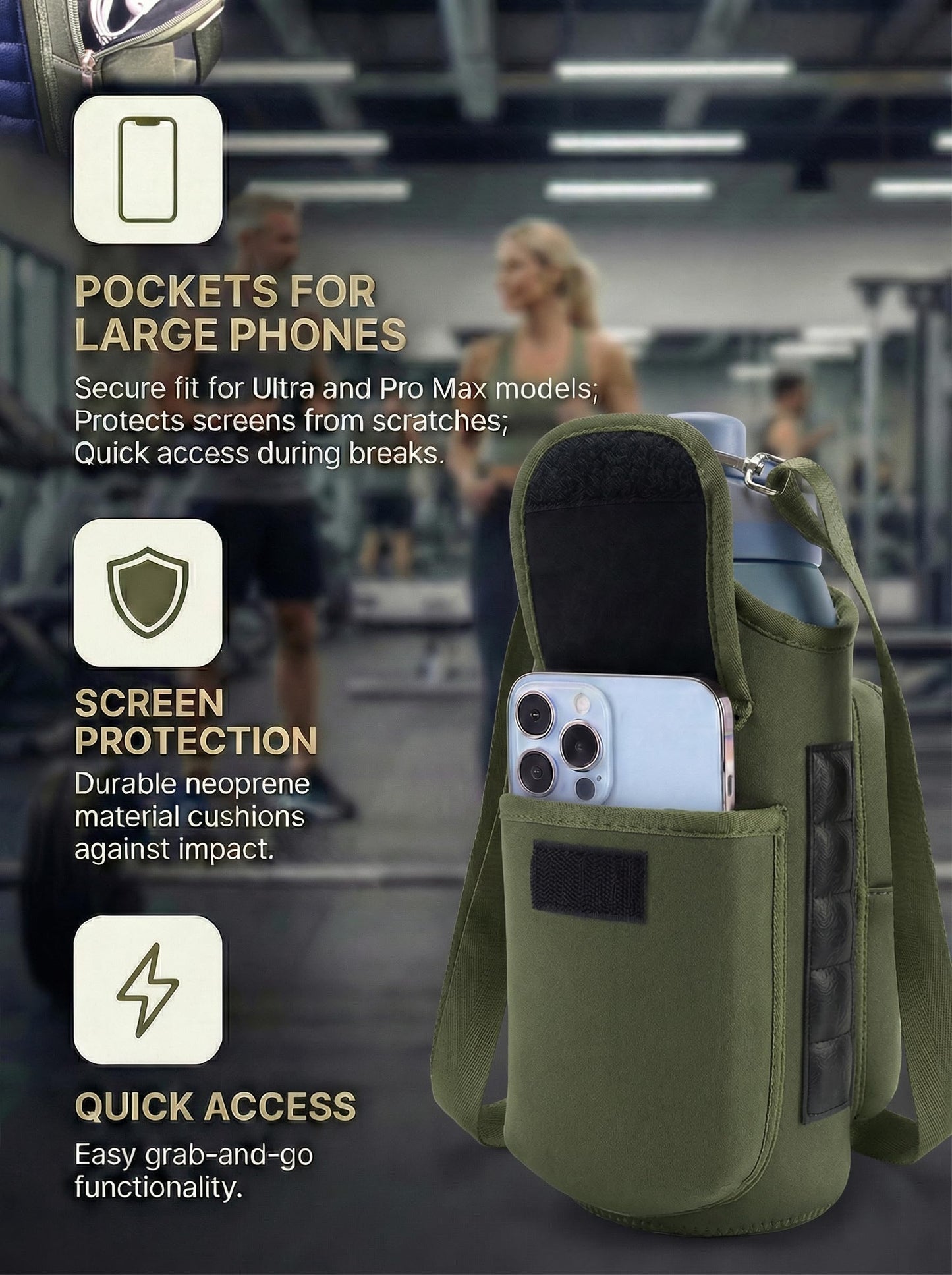 AUPET Magnetic Gym Bag for Men Women, Small Gym Bag Organizer, Crossbody Water Bottle Carrier Holder Fits 18-40oz for Workout (Dark Olive Green)