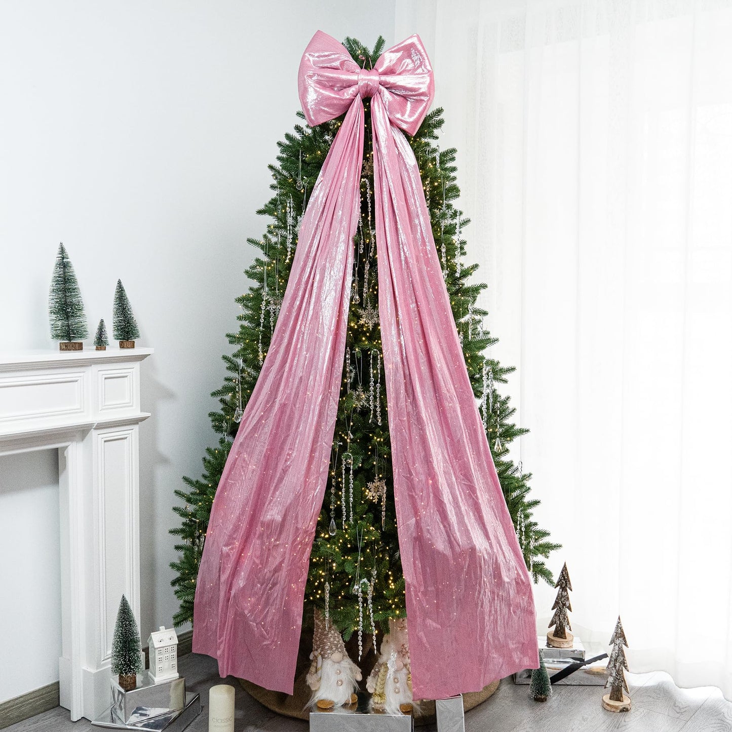 Hismir Christmas Tree Topper Bow，67x16 Inch Extra Large Room Decor Ribbon Bow for Wedding Engagement Birthday Party，Giant Xmas Bow Decorations for Home Wreath Door Wall(Pink)