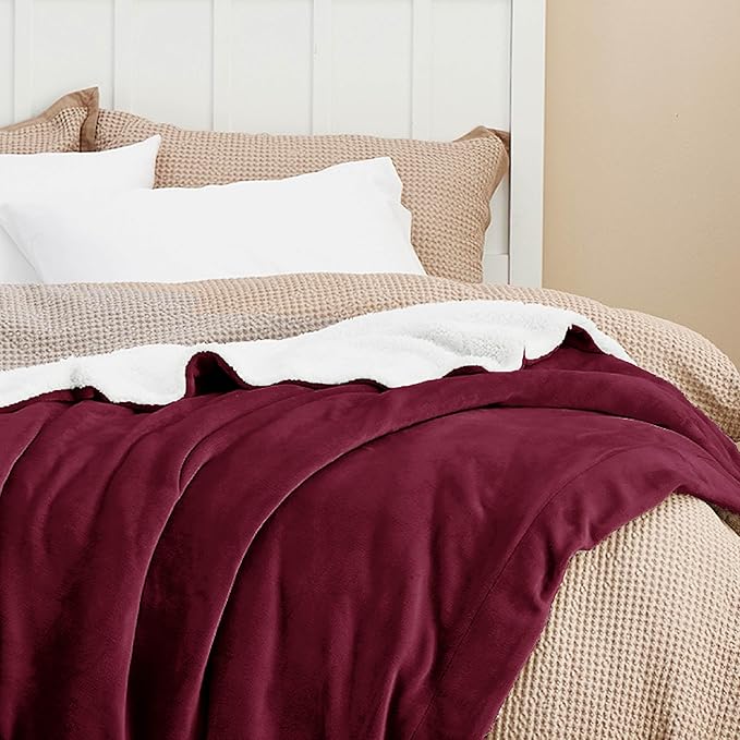Bedsure GentleSoft Sherpa Fleece Blankets King Size for Bed - Thick and Warm Throw for Women, Soft Fuzzy Plush King Christmas Blanket for Winter, Burgundy, 108x90 Inches