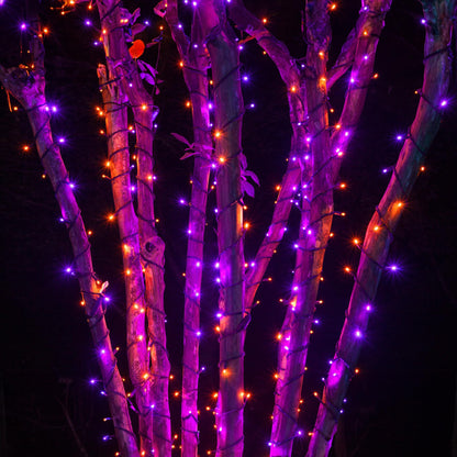 TW SHINE 2 Pack Solar Halloween Lights Decorations Outdoor, Total 400LED 132FT Solar Powered Outdoor Halloween Light with 8 Modes, Waterproof Halloween Decor for Home Tree Party Yard (Purple & Orange)