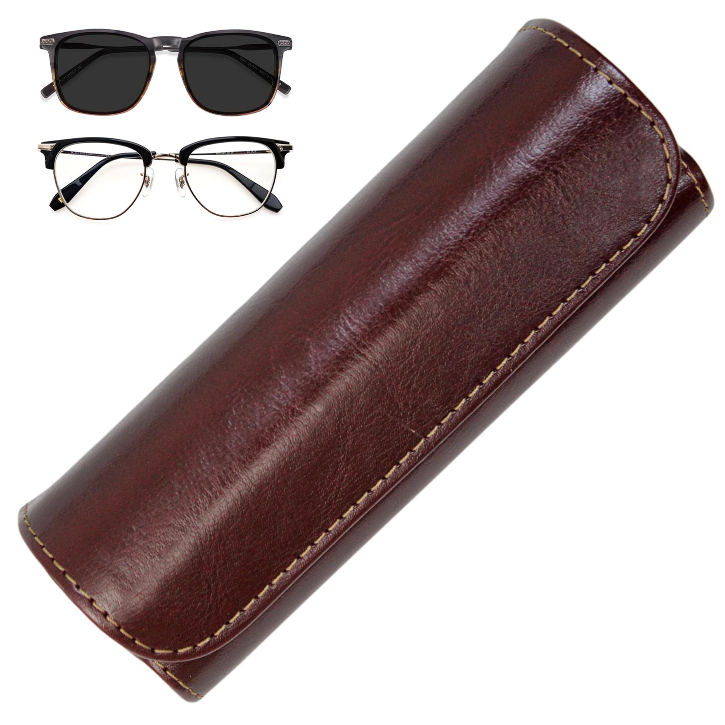 Orsus PU Leather Reading Glasses Hard Case Brown, Narrow Eyeglass Holder with Magnetic Closure & Felt Lining B10BR