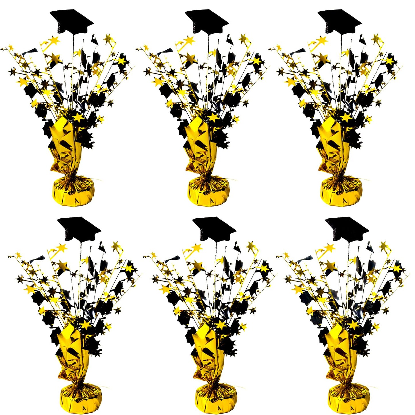 FUBININA 6 Pack 2026 Graduation Table Centerpiece Party Decoration Metallic Foil Spray Glitter Graduate Cap Decor Star Table Top for Graduation Parties Grad Ceremonies Party Favor, Black and Gold