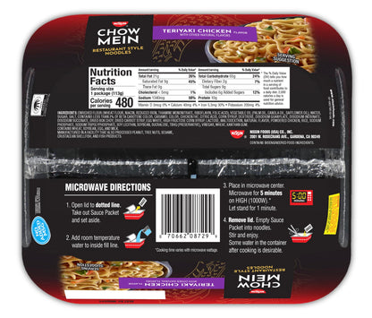 Nissin Chow Mein Noodles, Teriyaki Chicken, 4 Ounce (Pack of 8)