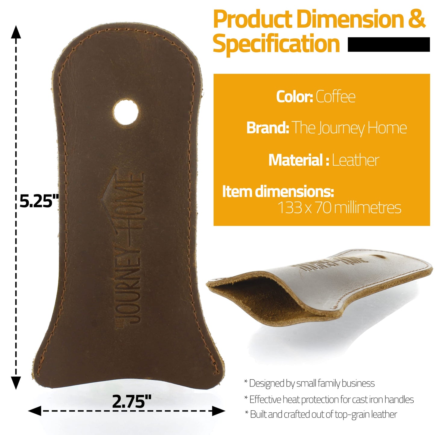 The Journey Home Cast Iron Skillet Handle Covers - Cast Iron Handle Cover w/Metal Scrubber - Heat Resistant Leather Pan Handle w/Hole - Cast Iron Accessories - Gift Sets for Men - Chainmail Scrubber