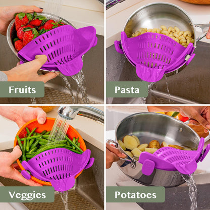 Kitchen Gizmo Snap N' Strain Clip On Strainer for Pots and Pans - Collapsible Silicone Pasta Strainer and Kitchen Gadget for Cooking - Easy to Use, Heat Resistant and Space Saving Colander - Green