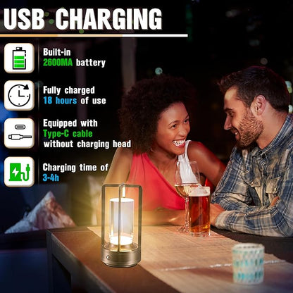 Portable Metal Table Lamp,Cordless Table Lamp, Rechargeable Battery Operated Lights, LED Table Lamps, 3 Color Stepless Dimming Touch, for Bedroom Restaurant Home Outdoor (Sliver)