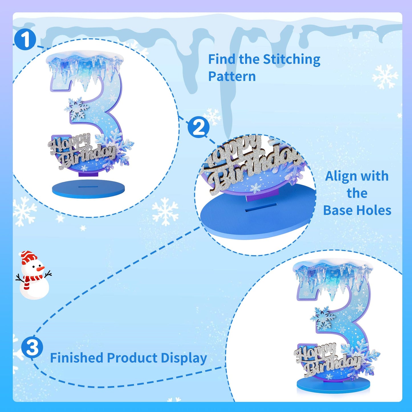 Snowflake Birthday Number Sign Centerpiece Snowflake Theme Party Decorations Winter Wooden Party Centerpieces for Table Decoration Photo Props Snowflake Birthday Decorations