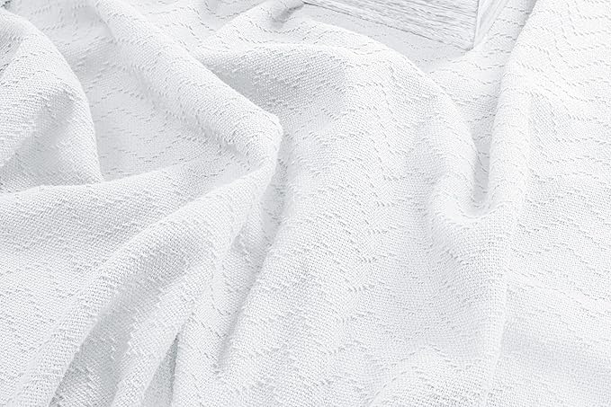 BELIZZI HOME 100% Cotton Bed Blanket, Breathable Thermal Blanket Twin Size, Soft Chevron 60 inch x90 , Perfect for Layering Any All Season, White