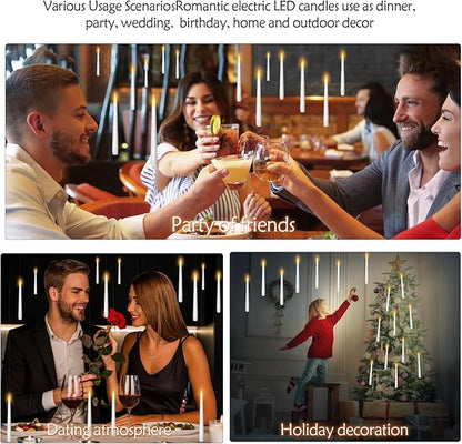 Flameless Floating Candles with Wand，30 Pcs Magic LED Hanging Taper Candles，Flickering Battery Operated Taper Candle with Wand Remote for Halloween Decorations Best Gift（White）