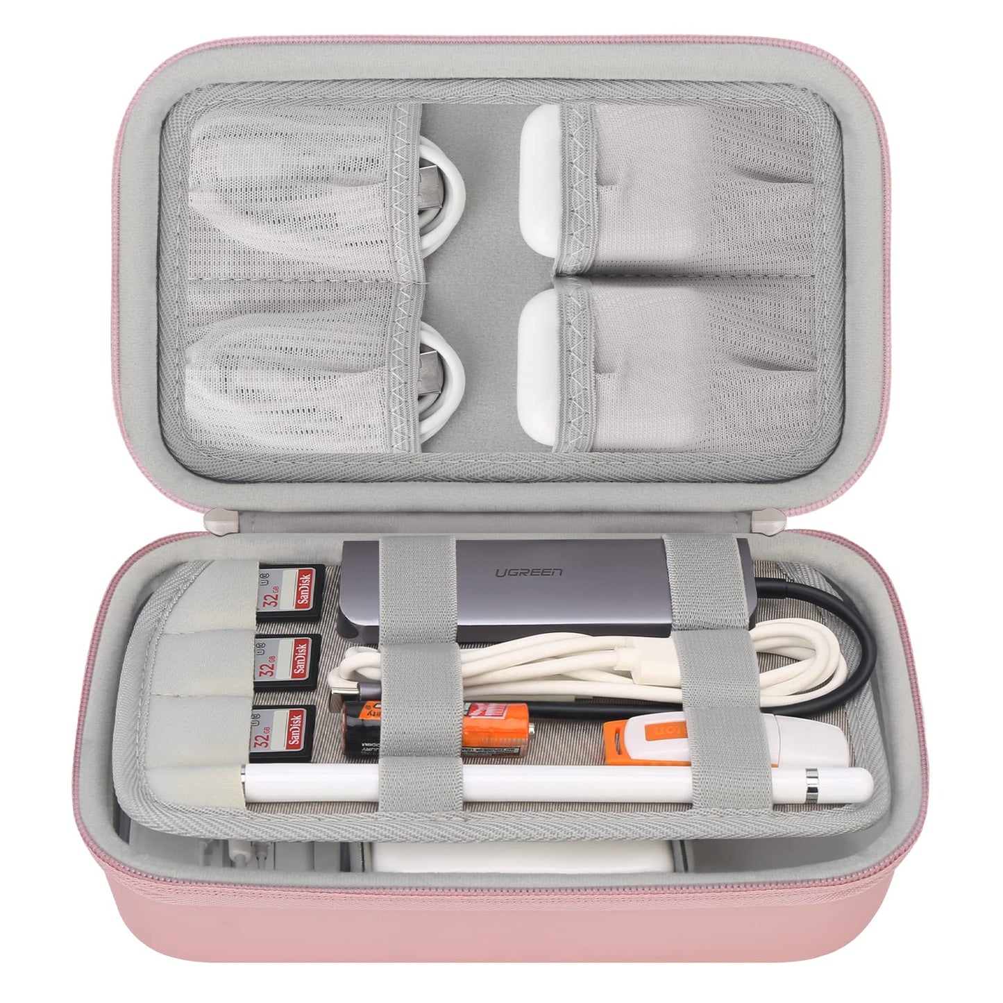 Elonbo Hard Travel Cords Organizer Universal Small Electronic Accessories Carrying Case for Chargers Cable MacBook Adapter Magic Mouse Apple Pencil USB Flash Disk Tech Portable Storage Bag, Rose Gold