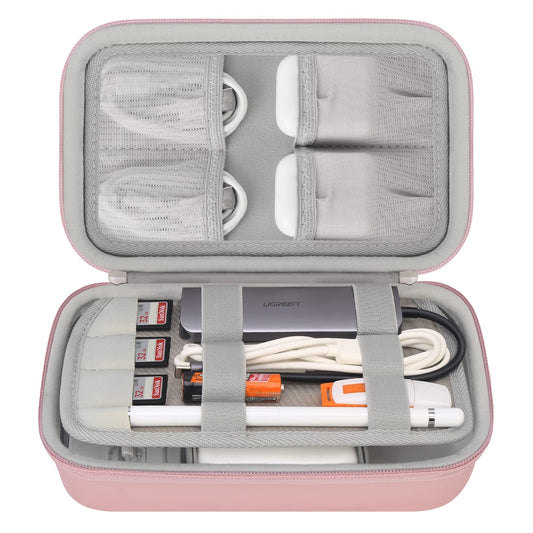 Elonbo Hard Travel Cords Organizer Universal Small Electronic Accessories Carrying Case for Chargers Cable MacBook Adapter Magic Mouse Apple Pencil USB Flash Disk Tech Portable Storage Bag, Rose Gold