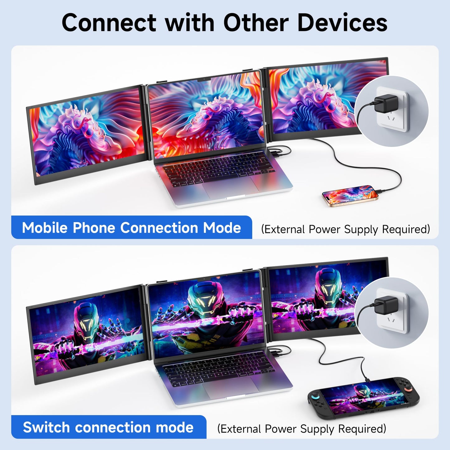 Laptop Screen Extender, 14'' FHD 1080P IPS Ultra-Thin Dual/Triple Monitor Display, HDMI/USB-C Plug-Play Portable Monitor for Laptop, Built-in Speakers(Mac, Win, Android)