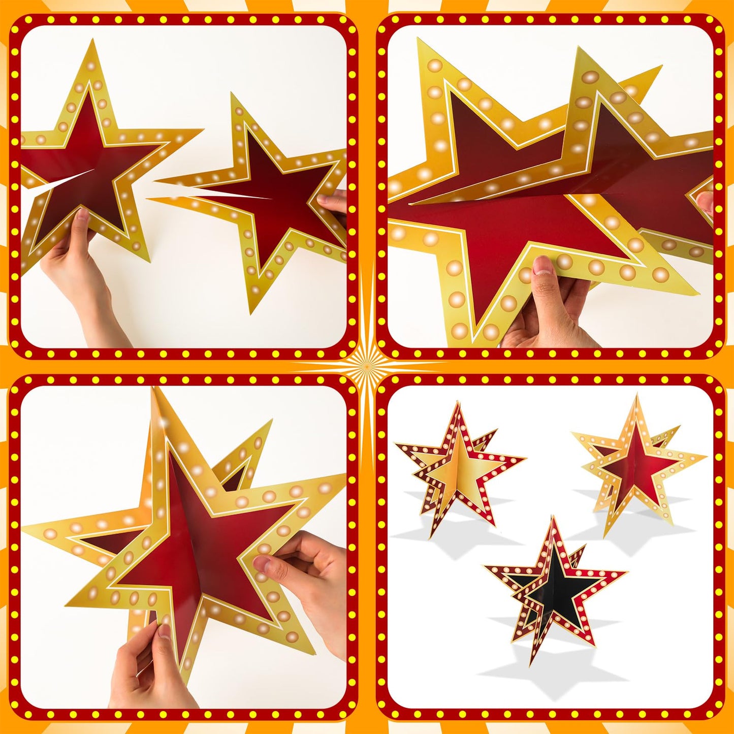 Weekgrat 18 Pcs Large Star Centerpieces for Movie Night Party Decorations 12inch 3D Movie Party Supplies Star Decorations Red Carpet Film Show Theme Birthday Back to School Table Decor