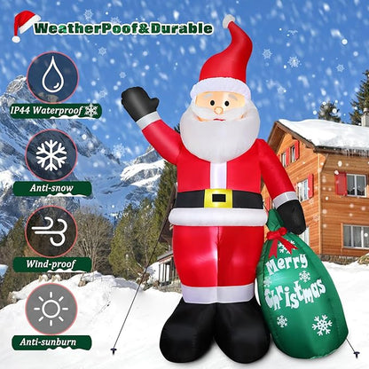7FT Christmas Inflatable Santa Claus with Gift Bag, Blow up Giant Santa Claus Indoor Decoration, Built-in LED Lights for Lawn Patio Garden Home Display Hall Xmas Holiday Vacation Party Outdoor Decor