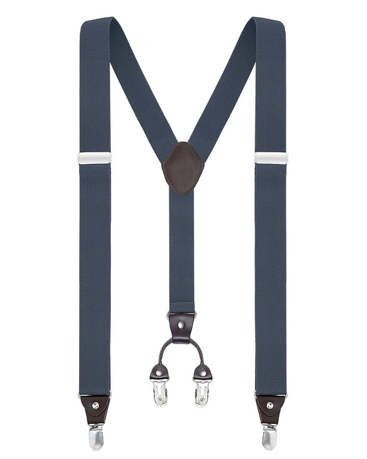 Buyless Fashion Suspenders for Men - 48" Elastic Adjustable Straps 1 1/4" - Y Shape - 5103-Denim-Blue