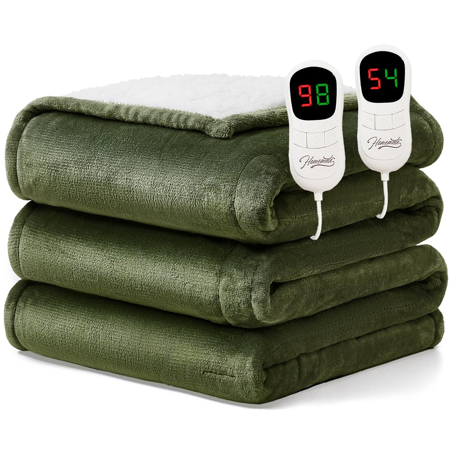 Homemate Heated Blanket Electric Throw - 50"x60" Heating Blanket Throw 1/2/4/6/8 Hours Auto-Off 10 Heat Level Over-Heat Protection Flannel Sherpa ETL Certification
