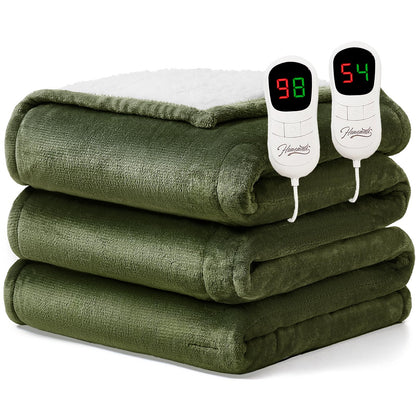 Homemate Heated Blanket Electric Throw - 50"x60" Heating Blanket Throw 1/2/4/6/8 Hours Auto-Off 10 Heat Level Over-Heat Protection Flannel Sherpa ETL Certification