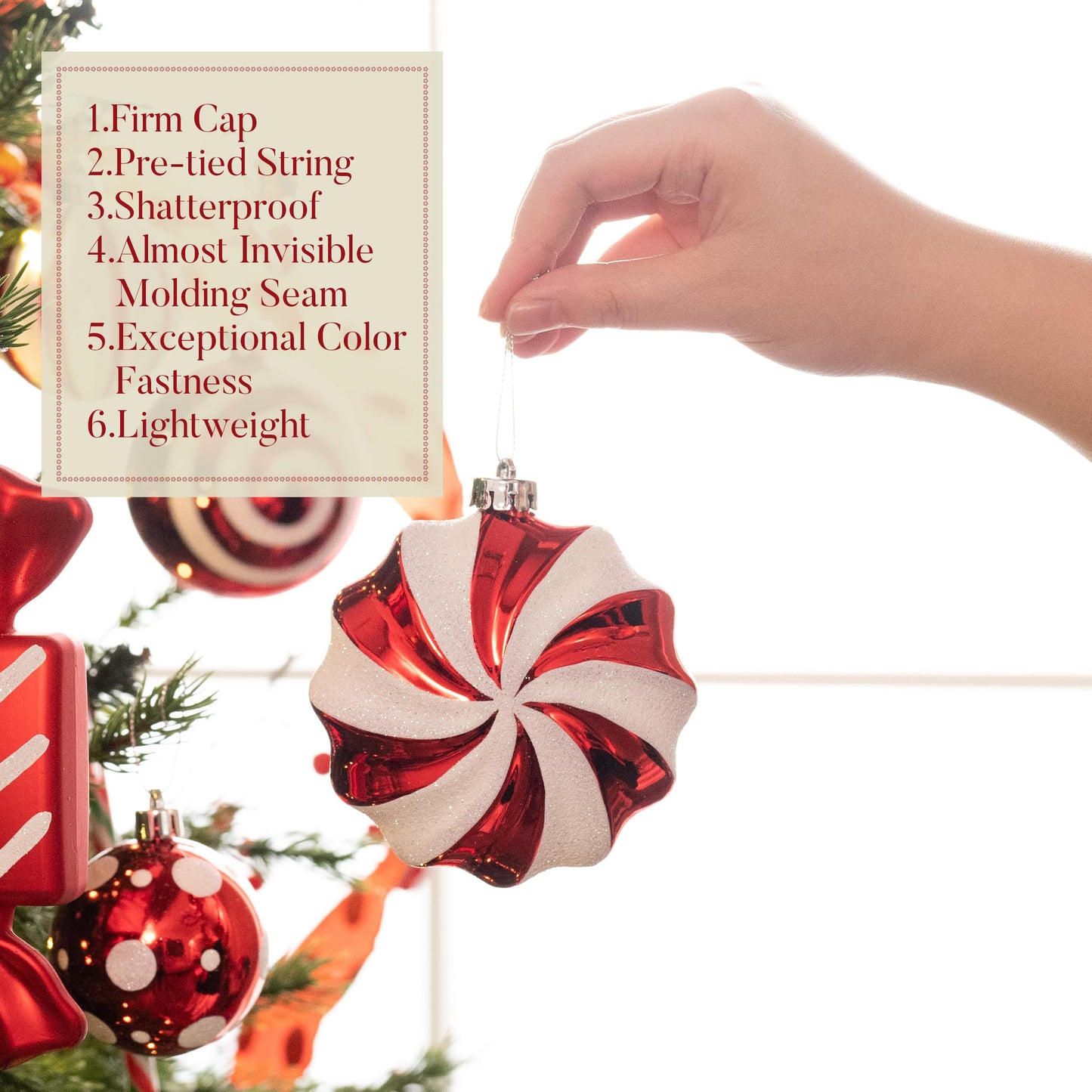 Valery Madelyn Christmas Ornaments Set, 108ct Candy Cane Red and White Shatterproof Christmas Tree Decorations Ball Ornaments Bulk, Hanging Ornaments for Xmas Trees Holiday Party Decor