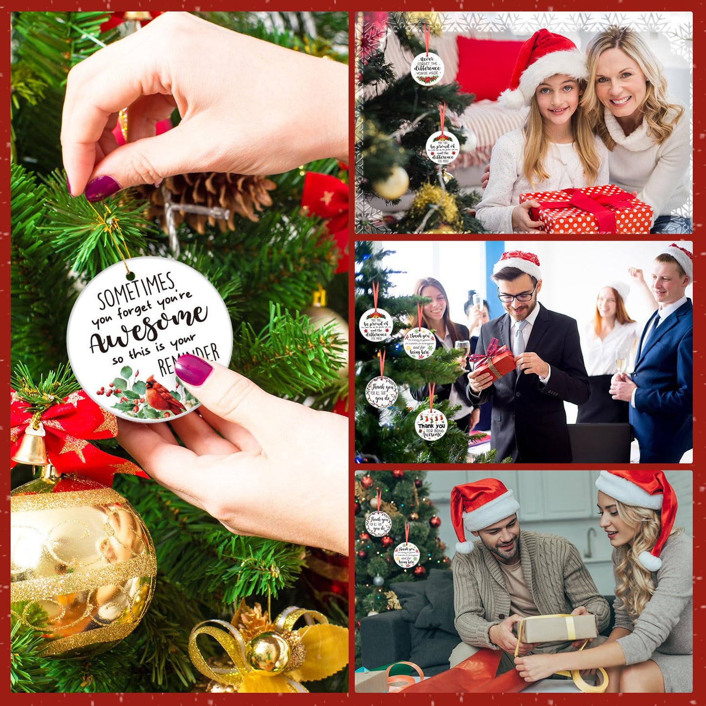 Barydat 24 Pcs Christmas Ornaments Employee Appreciation Gifts Bulk for Coworkers, Christmas Tree Ceramic Plaque Hanging Ornaments with Rope for Xmas Thanksgiving Teachers Nurses Gifts (Classic)