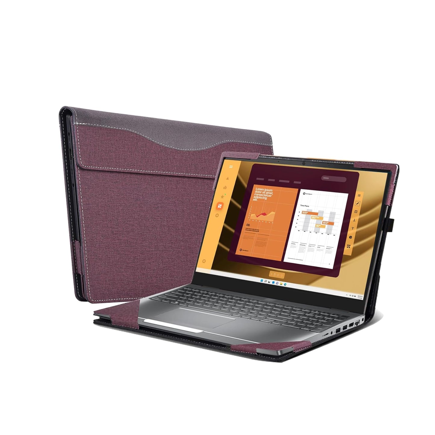 Laptop Case for DELL Latitude 5550 2-in-1 |Latitude 5540 5530 5520 Laptop All Inclusive Drop Case 15.6" PU Leather Inside Pocket Cover (Wine red)