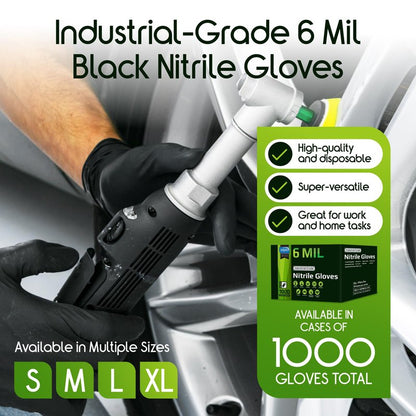 Inspire HEAVY DUTY 6Mil ORIGINAL Quality Stretch Nitrile Gloves Black Disposable Latex Free | Food, Industrial, Mechanic Tattoo (6Mil Black, Medium)