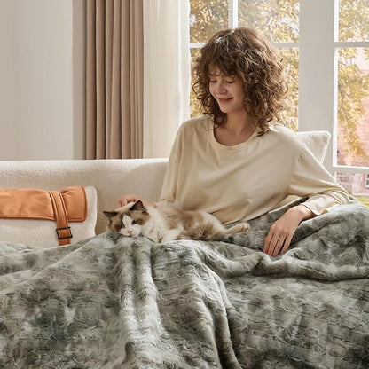 Krifey Faux Fur Throw Blanket, Super Soft Cozy Blanket, Luxury Fluffy Blanket Warm Bed Throw, Plush Christmas Birthday Gifts for Women, Room Home Dorm Decor, Marbled Gray 50" x 60"