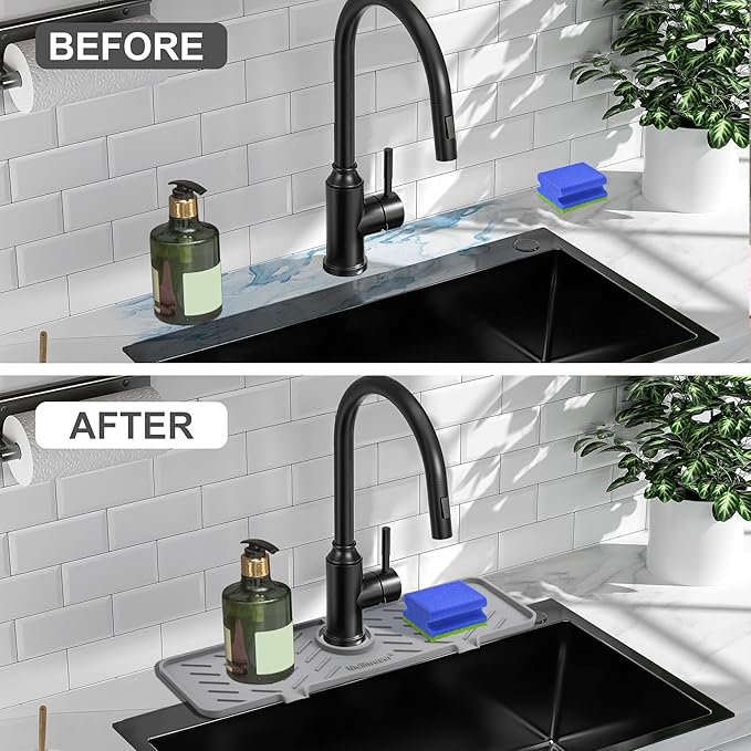 Meiliweser Silicone Faucet Mat for Kitchen Sink – Gen 2 Splash Guard