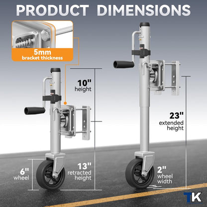 TOWKING Upgraded Spoke Wheel Trailer Jack, 10" Vertical Movement, 1500 lbs, for RV, Boat, Trailer and More, Black, Silver