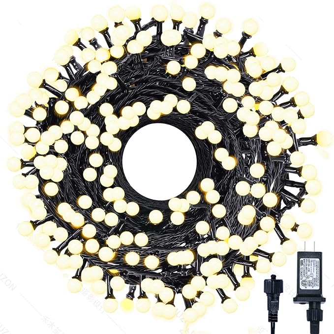 LED Christmas Lights Outdoor,300LED 105Ft 8 Modes Plug-in Connectable Waterproof Globe String Lights for Outdoor & Indoor Decorations (Warm White)
