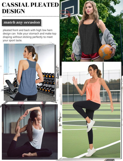 SLIMBELLE Mesh Racer Back Tank Tops Womens Gym Yoga Athletic Workout Tops Round Neck Sleeveless Loose Fit Cami with Built in Bra Black 3XL
