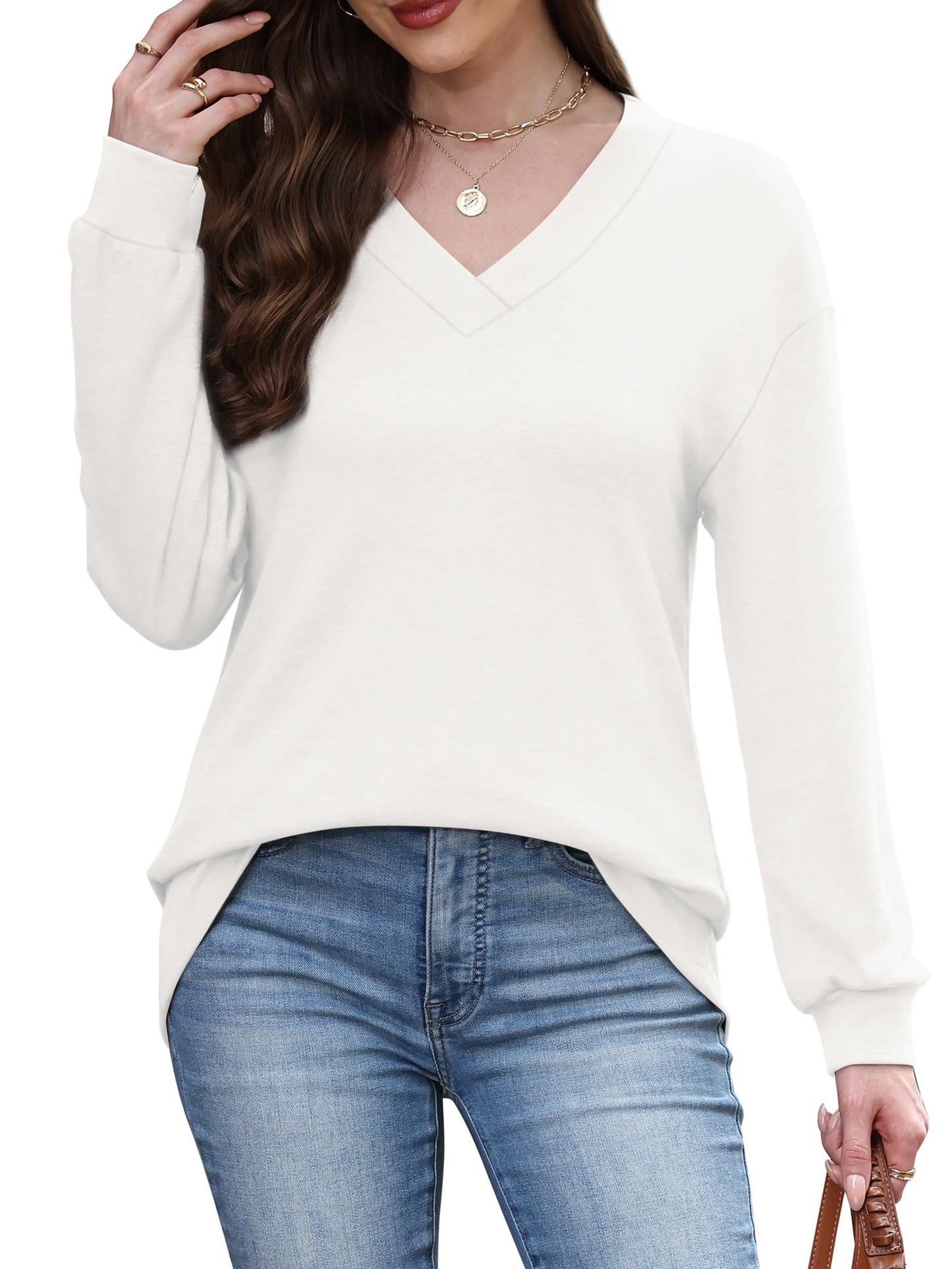WIHOLL Long Sleeve Shirts for Women V Neck Tops Tunic Fall Winter Sweatshirts 2025 Clothes