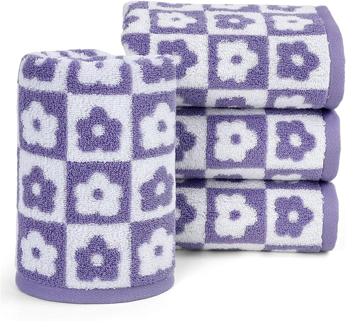 Jacquotha Cotton Hand Towels Lilac Checkered Floral