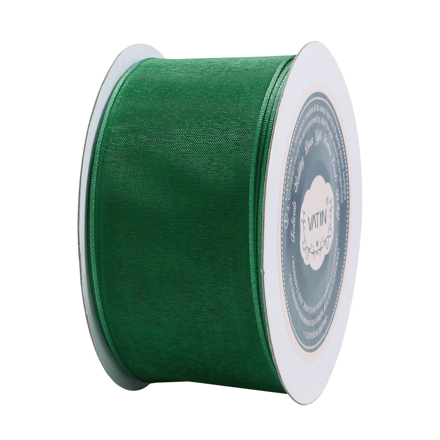 VATIN Forest Green Organza Wired Ribbon, 1-1/2" Green Sheer Ribbon with Metallic Edge for Christmas Tree Decoration Gift Wrapping Wedding Crafts -25 Yards