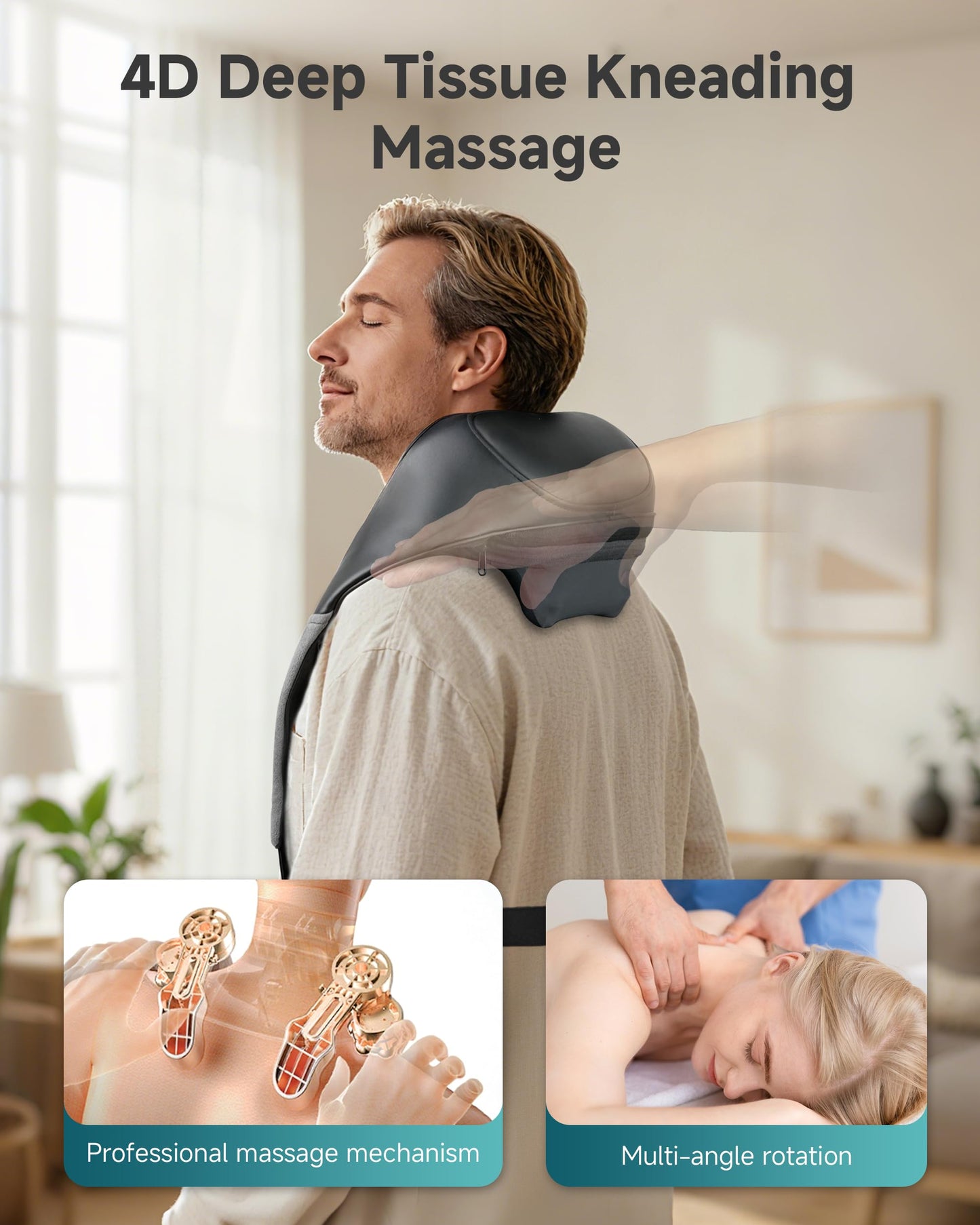 Snailax Neck Massager for Pain Relief Deep Tissue, Neck Massage with Heat, Cordless Massager for Back and Shoulder Pain, Deep Kneading Back Massager, Gift for Mom Dad