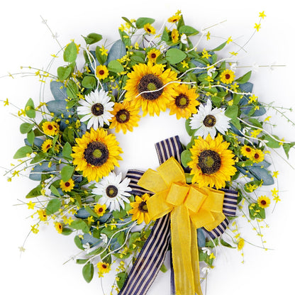 Sunflower Wreaths for Front Door, Soomeir Artificial Spring Summer Wreath with Burlap Bow, Door Wreath for Outside All Season Indoor Outdoor Home Wall Wedding Farmhouse Holiday