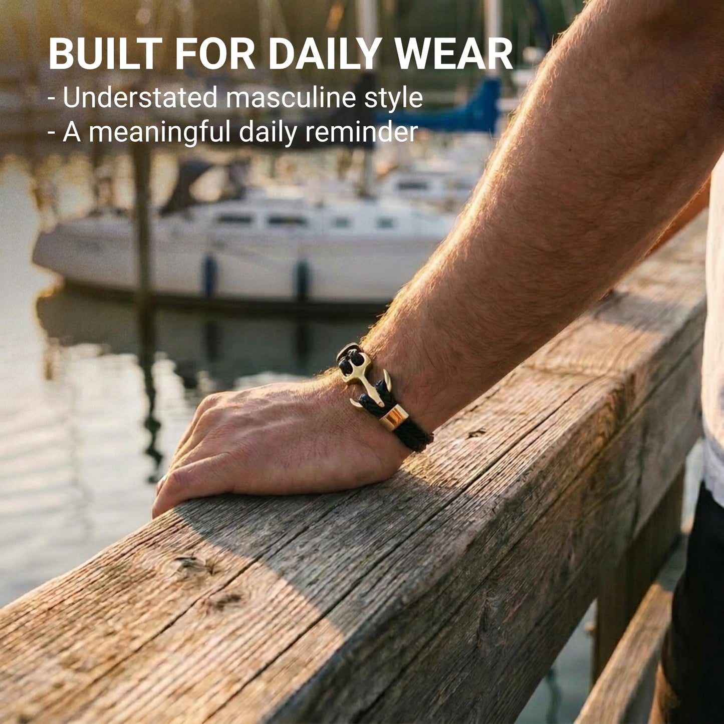 Studio Rockwood Men’s Anchor Bracelet with Gift Box and Card - Braided Leather Wristband - Gift for Dad, Husband, Boyfriend - Father’s Day, Anniversary, Birthday, Valentine’s Day (Gold, Dad)