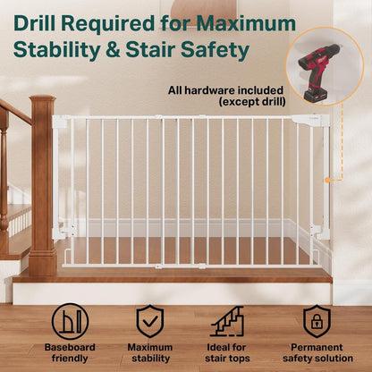 Cumbor 35.1-55" Wide No Bottom Bar Baby Gate for Stairs, 2-in-1 Auto Close Dog Gate Indoor, Hardware Mounted Pet Gate for Doorways with Large Walk Thru Door, Child-Proof Safety Gate for Kids (White)