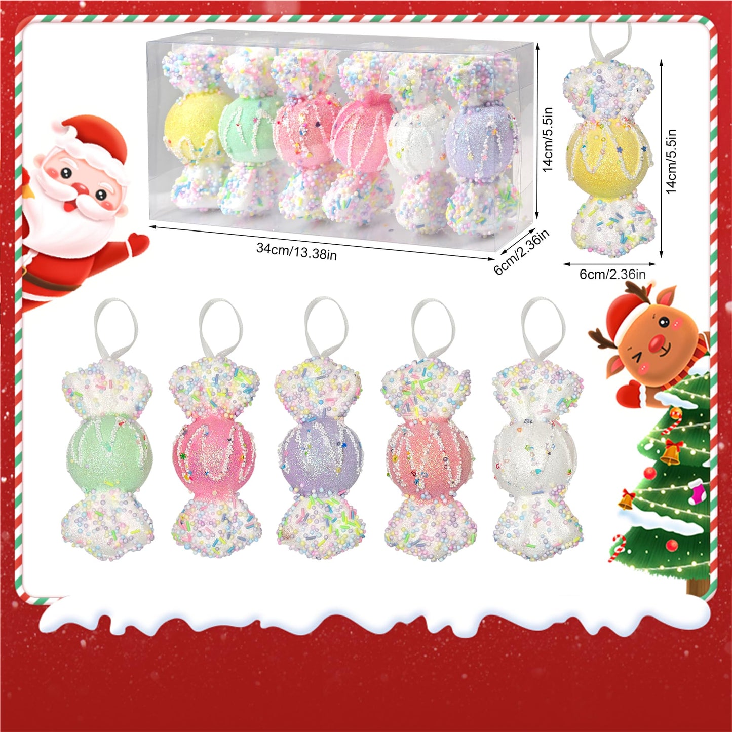 6Pcs 5.5inch Christmas Candy Land Ornaments Decoration,Hanging Candy Cane Crafts for Xmas Tree Décor,Ideal for Xmas, New Year, Birthdays, Weddings & Home Parties