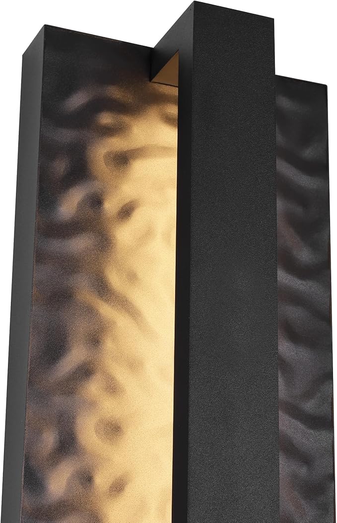 LamQee 31.5" Long Outdoor Modern LED Wall Light 3000K 1400LM, Hammered Wrought Iron and Aluminum, Linear Exterior Lighting Fixtures Wall Mount Waterproof Outside Sconce for House Porch Patio Garage