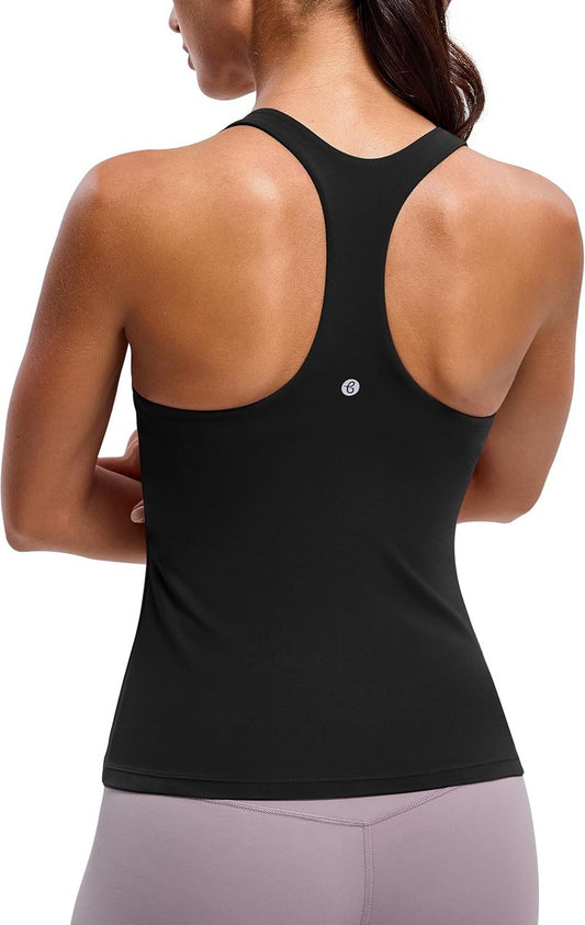 Clouduxi Workout Tank Tops for Women - Racerback Yoga Shirts with Built-In Bra | Athletic Sleeveless Camisole