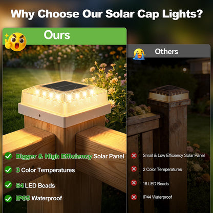 Brightever 3.5x3.5 4x4 Solar Post Cap Light Outdoor, 8-Pack Fence Post Solar Lights for Wooden/Vinyl Posts, 3 Lighting Modes, Solar Powered Waterproof Deck Post Lights for Garden Patio, White
