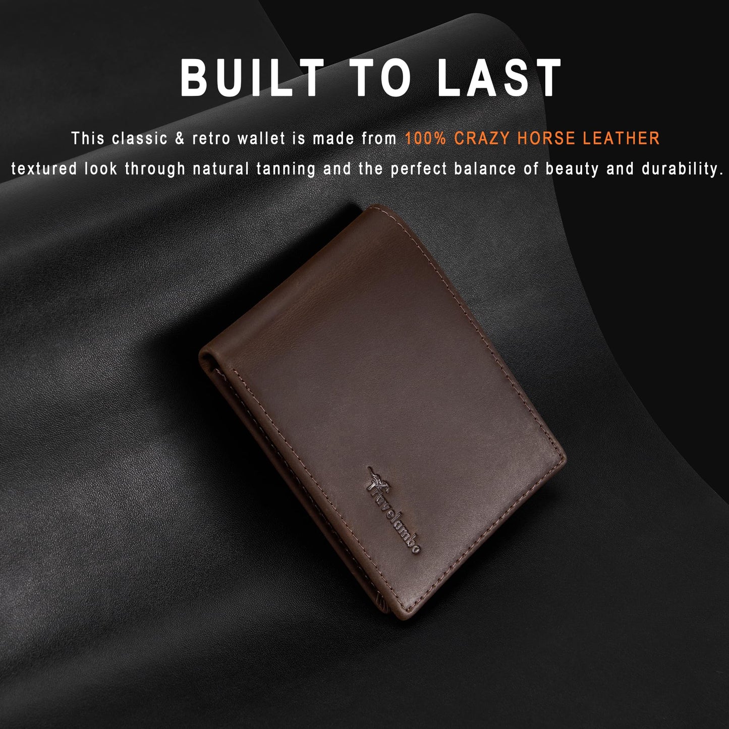 Travelambo Genuine Leather Wallet for Men with Gift Box - Handmade Bifold Stylish - Mens Wallets Rfid Blocking with 2 ID Windows
