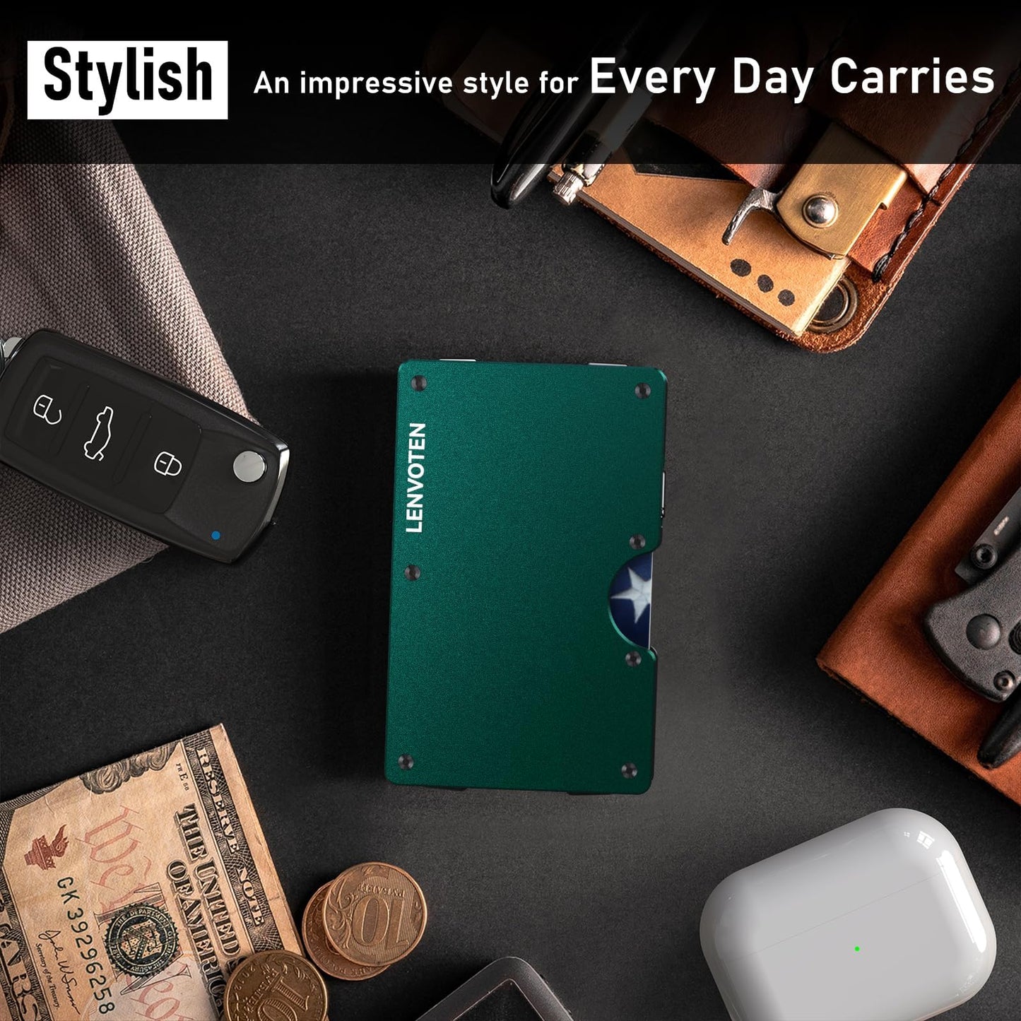 Lenvoten Upgraded Hinged Minimalist Wallet for Men | Slim Metal RFID Blocking Wallet | Credit Card Holder & Money Clip Holds 20 Cards | Premium Scratch-Resistant Finish | Ideal Gift for Men