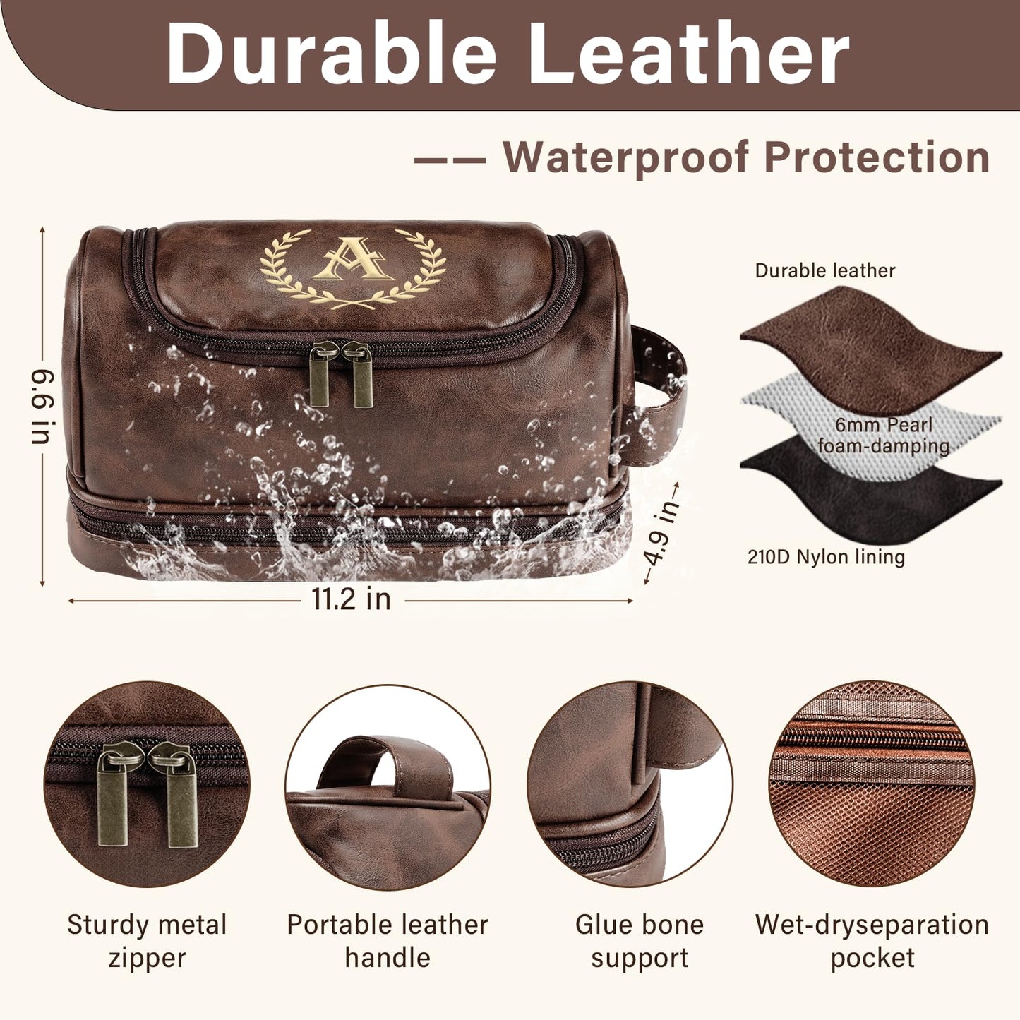 Personalized Toiletry Bag for Men Gifts, Birthday Gifts for Him Dad Husband Brother Boyfriend Groomsmen, Customized Leather Initial Travel Shaving Bag, Gifts for Father's Day Anniversary Christmas