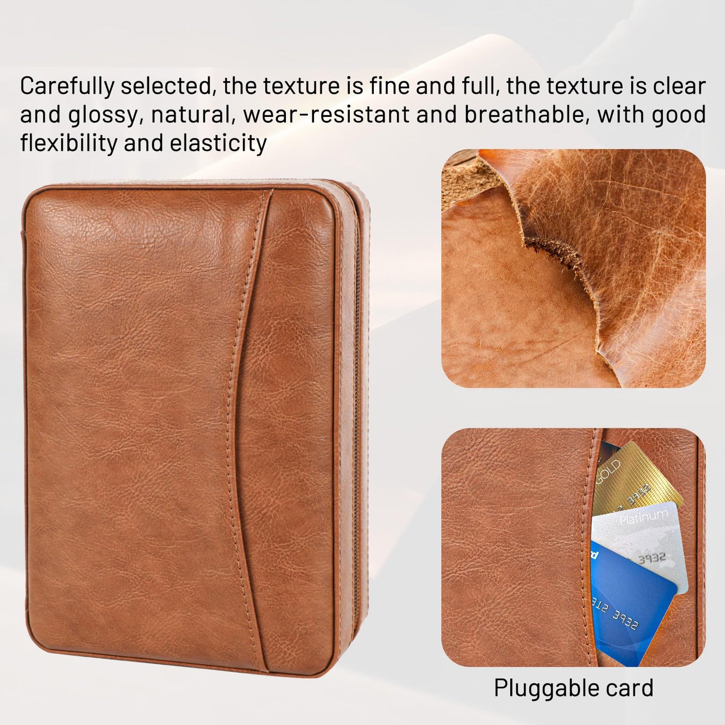 Holds 6 -Cigar Portable Brown Leather Cigar Case with Spanish Cedar Wood Interior and Card Storage Travel Cigar Humidor with Cutter ，Humidifier， Perfect for Business Trips Birthday Gifts Father's Day