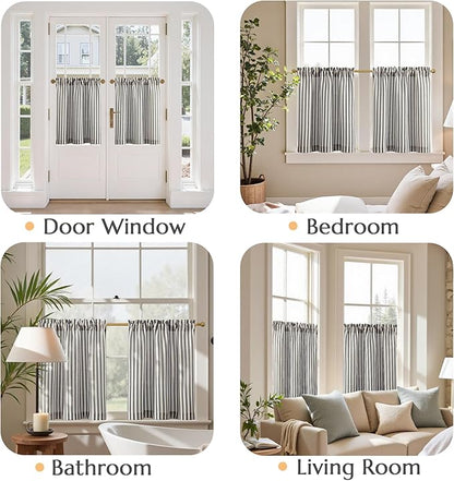 jinchan Striped Linen Kitchen Curtains 24 Inches Tier Curtains Farmhouse Modern Cafe Style Small Window Treatments Airy Light Filtering Rod Pocket for Living Room Bathroom 2 Panels Charcoal Grey
