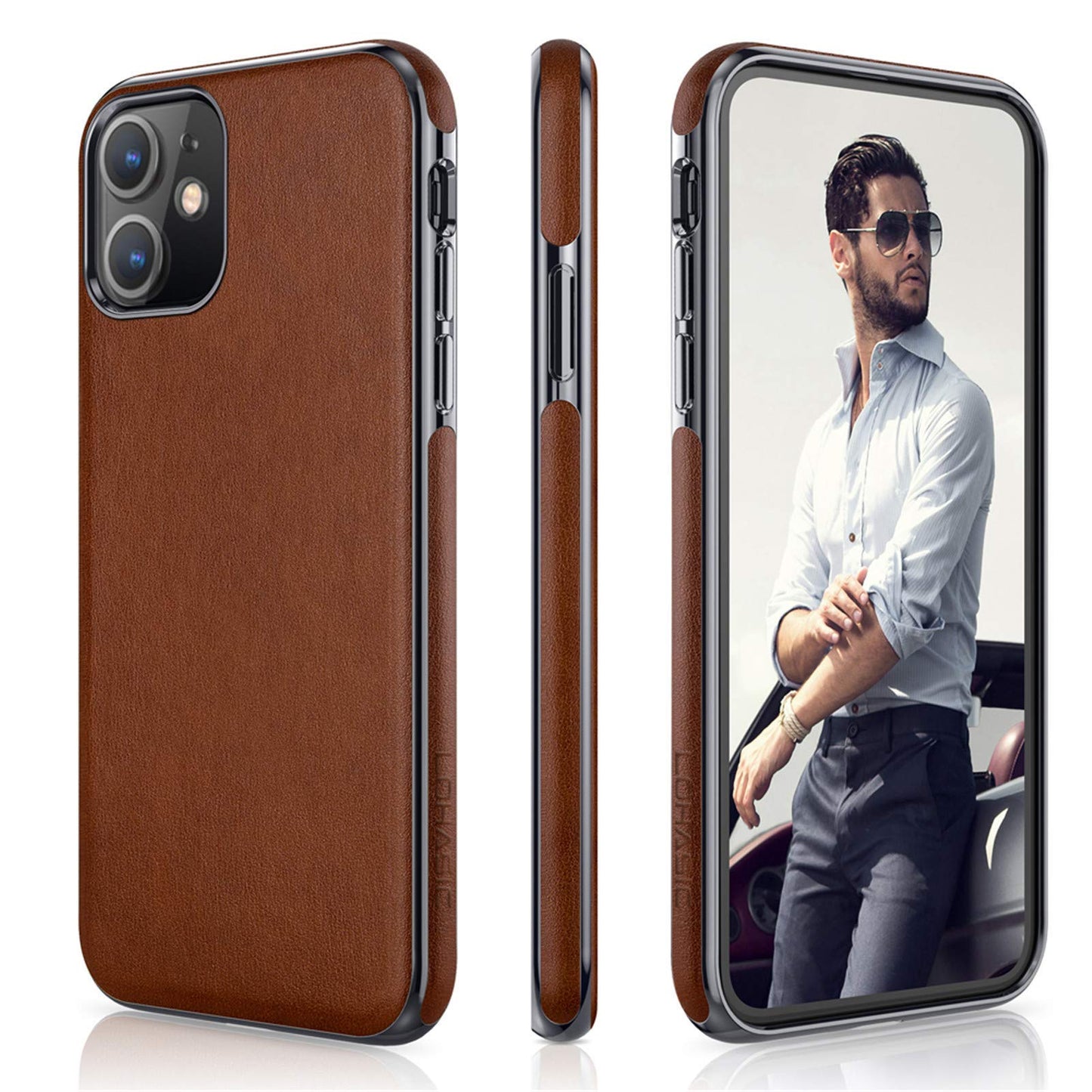 LOHASIC for iPhone 11 case Leather – Slim PU Leather with Electroplated Frame, Anti-Slip Grip, Soft TPU Bumper, Business Luxury iPhone 11 Phone case (6.1”) Protective Case for Men & Women- Brown