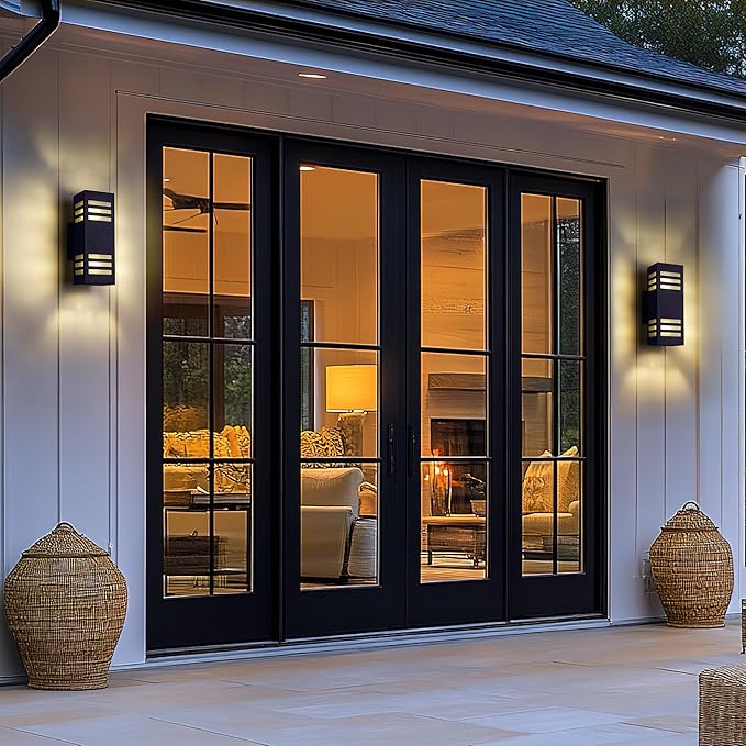 harriet Porch Lights Outdoor Modern - IP64 Waterproof Aluminum and Tempered Glass Cover, 13" Rectangular Up/Down Wall Sconce for Porch, Garage & Patio, Exterior Lighting, Black, 2 Pack
