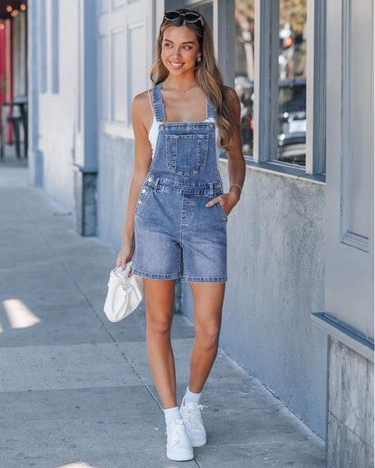 luvamia Denim Overalls for Women Loose Fit Baggy Jean Shorts Overall Bib Summer Casual Stretchy Adjustable Shortalls