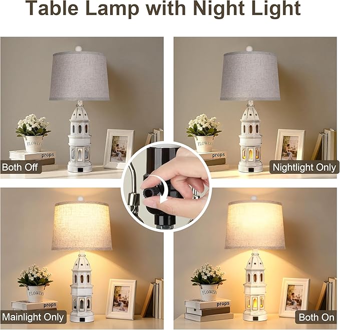 PARTPHONER Coastal Table Lamps Set of 2, Beach Lamps for Living Room with USB A+C, Nautical Lighthouse Lamps, Modern Bedside Nightstand for Bedroom, End Table and Reading